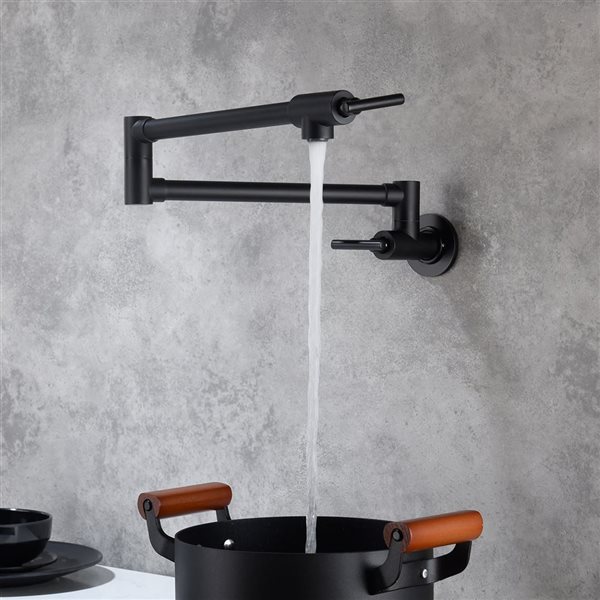 Flynama 2-Handle Matte Black 360° 4 GPM Wall-Mount Pot Filler Kitchen Faucet