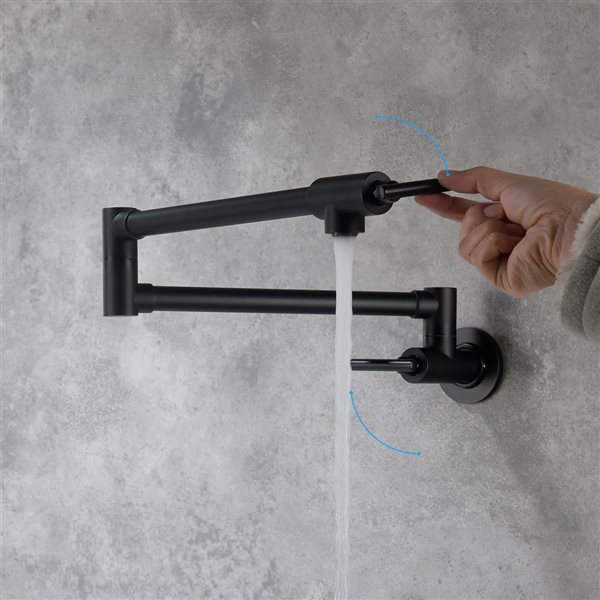 Flynama 2-Handle Matte Black 360° 4 GPM Wall-Mount Pot Filler Kitchen Faucet