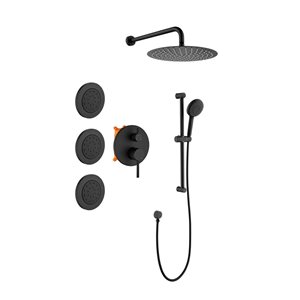 Flynama Matte Black Wall-Mount Shower System with 12-in and Handheld Showerheads - Body Jets