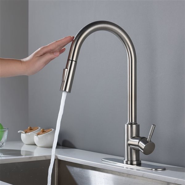 Flynama Brushed Nickel Single Handle Kitchen Faucet with Pull Down Sprayer and Touch Sensor