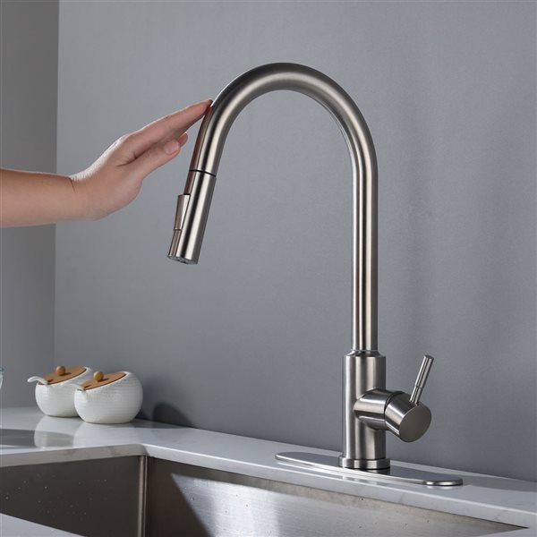 Flynama Brushed Nickel Single Handle Kitchen Faucet with Pull Down Sprayer and Touch Sensor