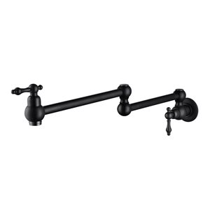 Flynama 2-Handle Matte Black Wall-Mount 360° Pot Filler Kitchen Faucet