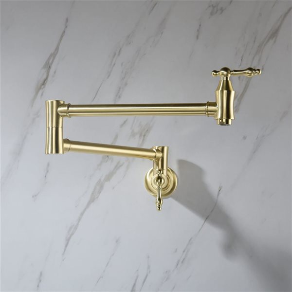 Flynama 2-Handle Brushed Gold Wall-Mount Pot Filler Kitchen Faucet