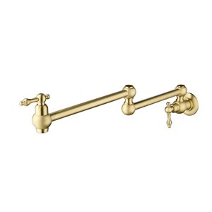 Flynama 2-Handle Brushed Gold Wall-Mount Pot Filler Kitchen Faucet