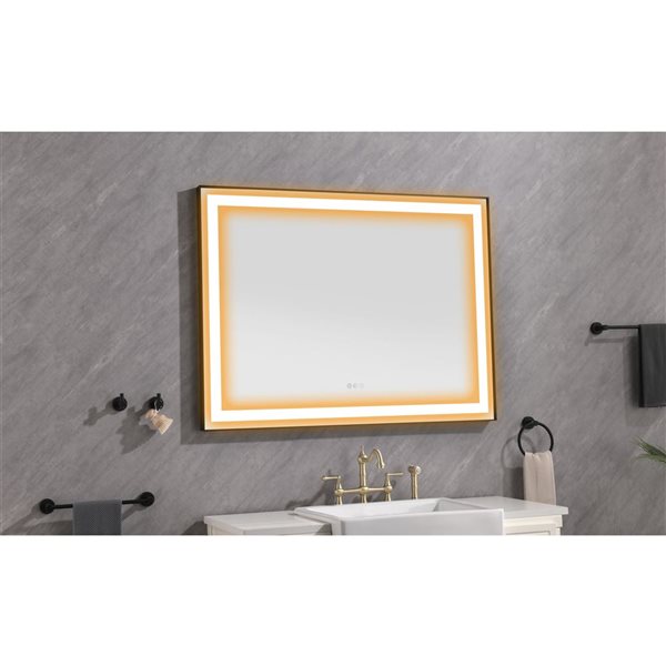 Miroir de salle de bain illuminé DEL Flynama antibué noir 36 x 48 po