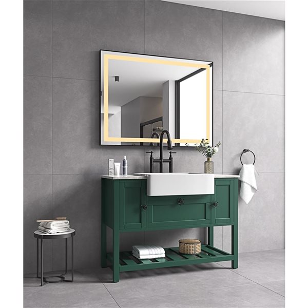 Miroir de salle de bain illuminé DEL Flynama antibué noir 36 x 48 po