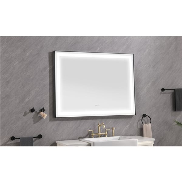 Miroir de salle de bain illuminé DEL Flynama antibué noir 36 x 48 po