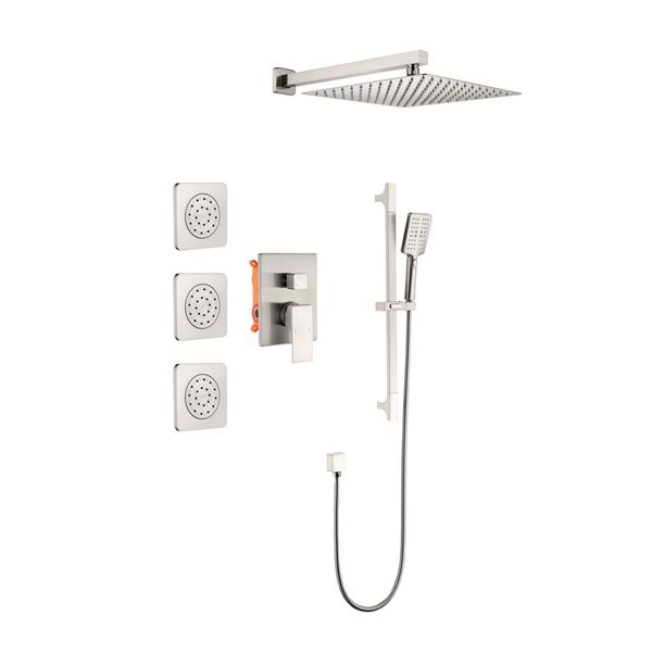 Flynama Brushed  Nickel Wall-Mount Shower System with Body Jets and Handheld Showerhead