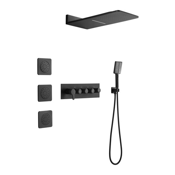 Flynama Matte Black Wall-Mount Shower System with 10-in Rainfall Showerhead - Body Jets and Handheld Showerhead