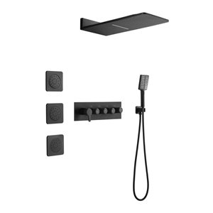 Flynama Matte Black Wall-Mount Shower System with 10-in Rainfall Showerhead - Body Jets and Handheld Showerhead