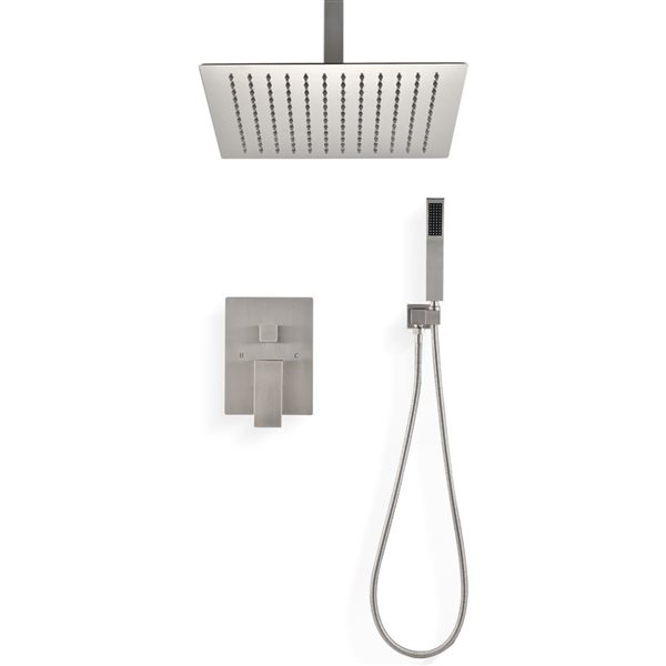 Flynama Brushed Nickel Wall-Mount Shower System with 12-in and Handheld Showerheads