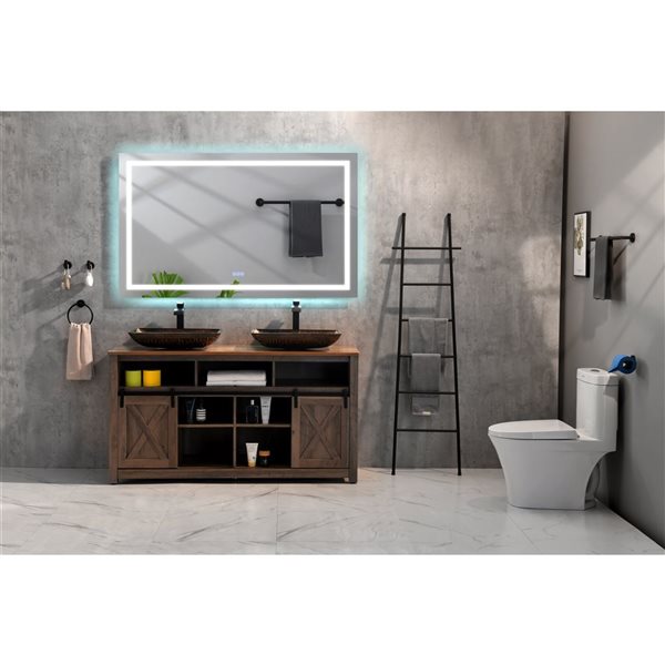 Miroir de meuble lavabo illuminé DEL Flynama antibué sans cadre 60 x 36 po