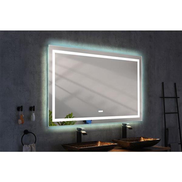 Miroir de meuble lavabo illuminé DEL Flynama antibué sans cadre 60 x 36 po