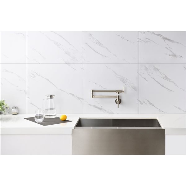 Flynama 2-Handle Brushed Nickel Wall-Mount 360°  Pot Filler Kitchen Faucet