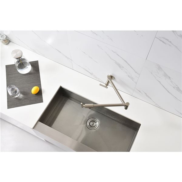 Flynama 2-Handle Brushed Nickel Wall-Mount 360°  Pot Filler Kitchen Faucet