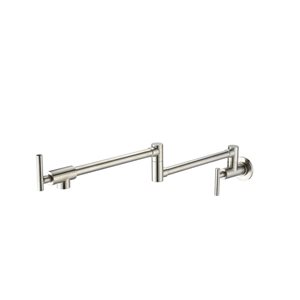 Flynama 2-Handle Brushed Nickel Wall-Mount 360°  Pot Filler Kitchen Faucet