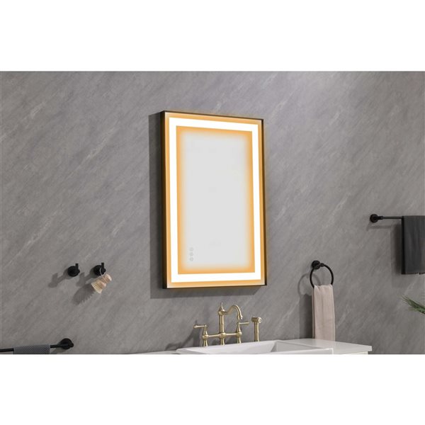 Miroir de meuble lavabo illuminé DEL Flynama antibué noir mat 24 x 35,8 po