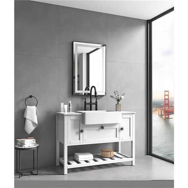 Miroir de meuble lavabo illuminé DEL Flynama antibué noir mat 24 x 35,8 po