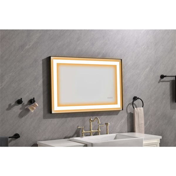 Miroir de meuble lavabo illuminé DEL Flynama antibué noir mat 24 x 35,8 po