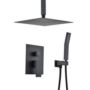 Flynama Matte Black 16-in Ceiling-Mount Rainfall Shower System with Handheld Showerhead