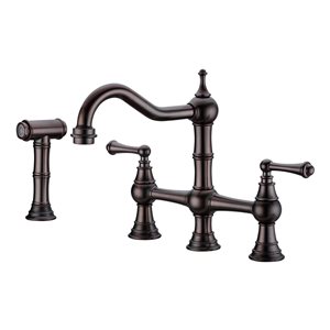 Flynama 2-Handle Oil Rubbed Bronze Deck-Mount Bridge Kitchen Sink Faucet with Side Sprayer