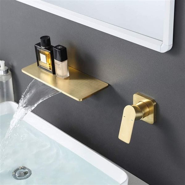 Flynama Brushed Gold Single-Handle Waterfall Wall Mounted Bathroom Faucet