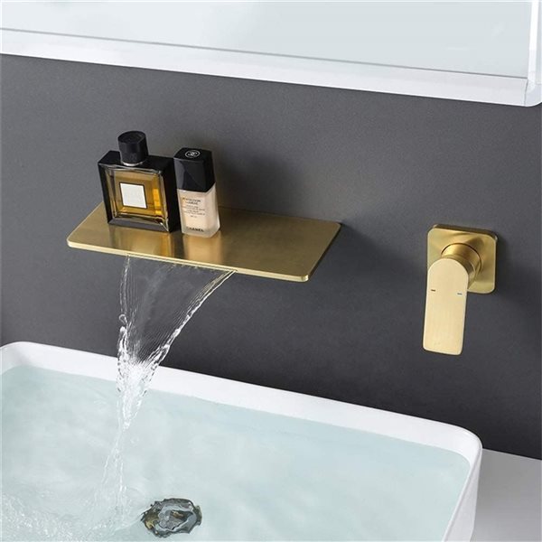 Flynama Brushed Gold Single-Handle Waterfall Wall Mounted Bathroom Faucet