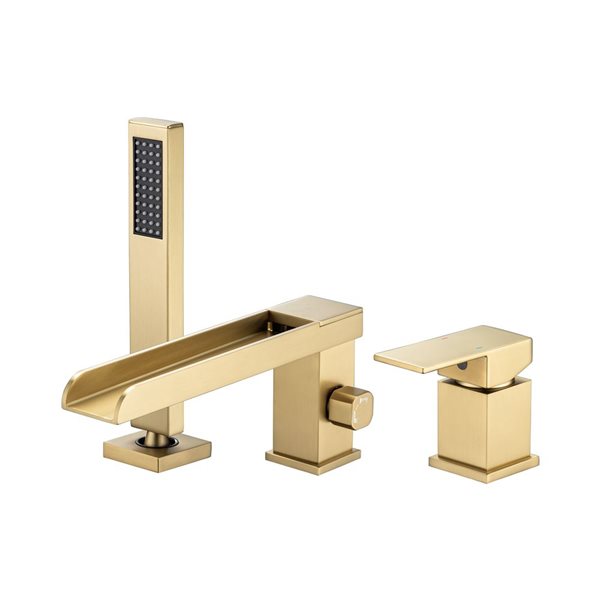 Flynama Brushed Gold Single-Handle Wall Mounted Roman Tub Faucet with Diverter and Handshower