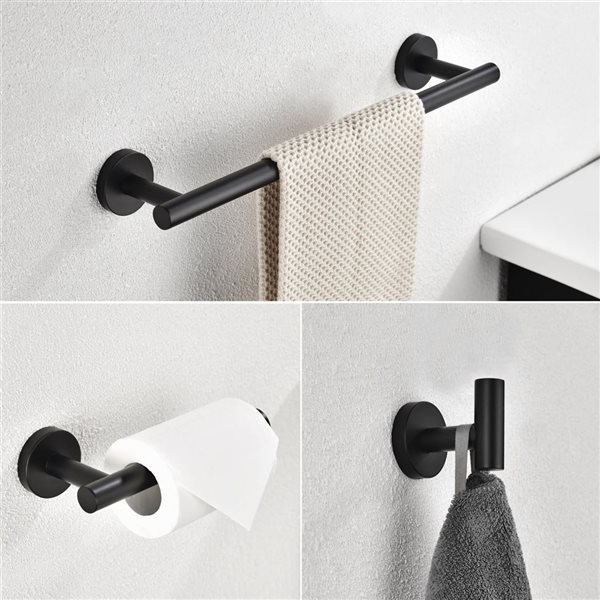 Flynama 3-Piece Matte Black Stainless Steel Wall Mount Bathroom Towel ...