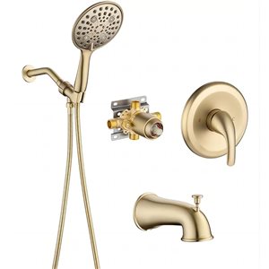 Flynama Brushed Gold Single-Handle 6-Spray Round High Pressure Shower Faucet with 6-in Shower Head