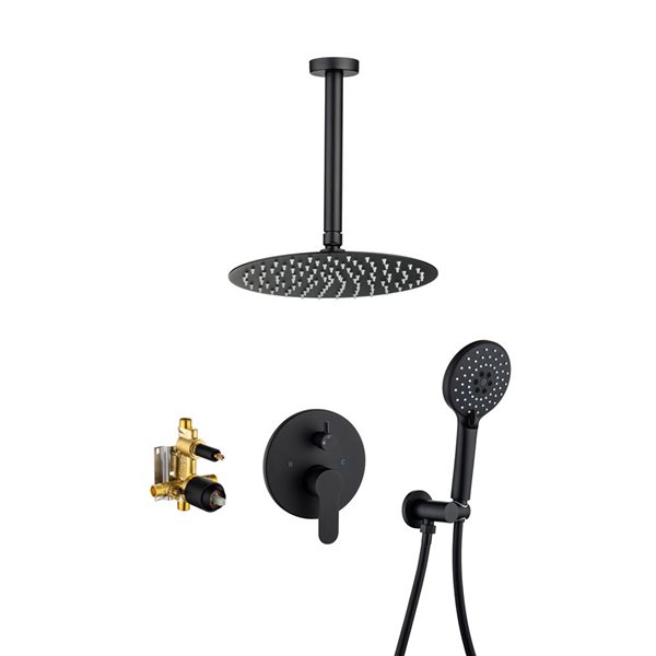 Flynama Matte Black 3-Spray Patterns Ceiling Mounted Dual Shower Heads Shower System