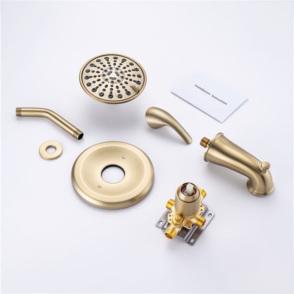 Flynama Brushed Gold Single-Handle 6-Spray Round High Pressure Shower Faucet with 6-in Shower Head