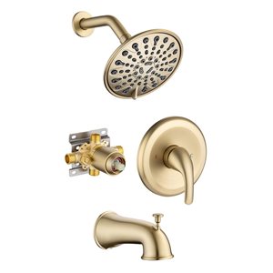 Flynama Brushed Gold Single-Handle 6-Spray Round High Pressure Shower Faucet with 6-in Shower Head