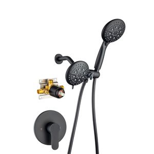 Pommeau de douche multifonction Flynama noir mat à double fonction, pommeau de douche à effet pluie à 3 voies avec valve b…