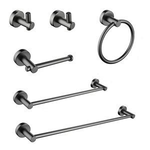 Flynama 6-Piece Gunmetal Black Bath Hardware Set with Toilet Paper Holder, Towel Ring, Towel Hook, Towel Bar