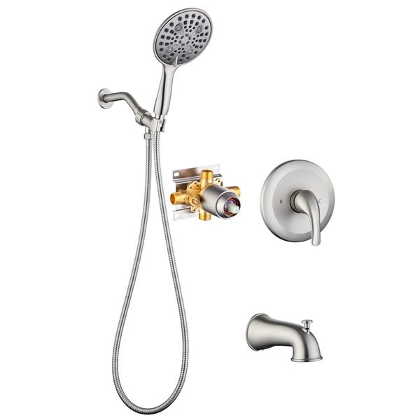 Flynama Brushed Nickel Single-Handle 6-Spray Round Shower Faucet with 6-in Shower Head