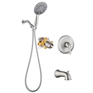 Flynama Brushed Nickel Single-Handle 6-Spray Round Shower Faucet with 6-in Shower Head