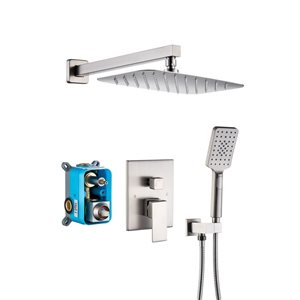 Flynama 12-in Brushed Nickel Metal Shower Head with 2-Function Built-in Shower System