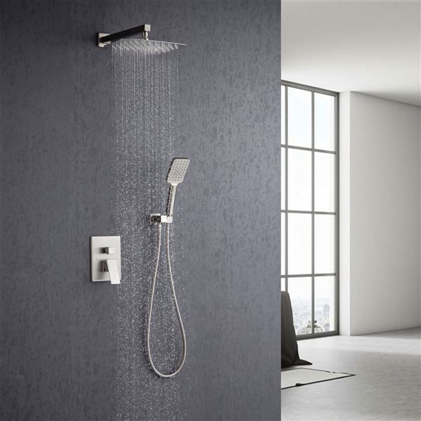 Flynama 12-in Brushed Nickel Metal Shower Head with 2-Function Built-in Shower System