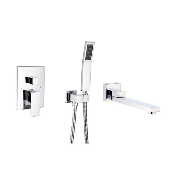 Flynama Brushed Chrome Square Single-Handle Wall Mount Roman Tub Faucet