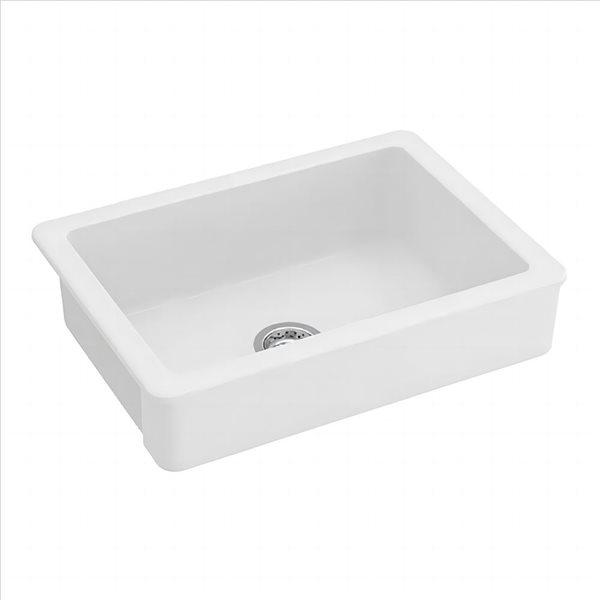 Flynama White Fireclay Ceramic 30-in Single Bowl Farmhouse Apron Workstation Kitchen Sink