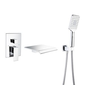 Flynama Chrome Single-Handle Wall Mount Roman Tub Faucet with Waterfall Tub Spout and Rough-In Valve