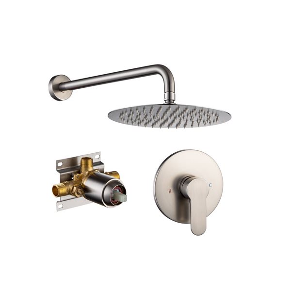 Flynama Brushed Nickel 1-handle Single Function Round Shower Faucet with Valve Included