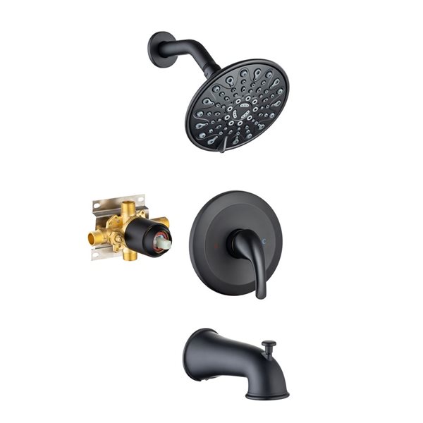 Flynama Matte Black Single-Handle 6-Spray Round Shower Faucet with 6-in Shower Head