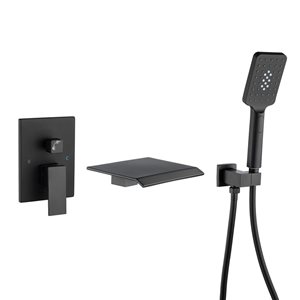 Flynama Matte Black Single-Handle Wall Mount Roman Tub Faucet with Waterfall Tub Spout and Rough-In Valve