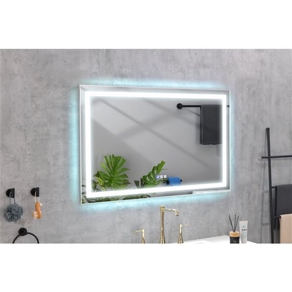 Miroir de salle de bains moyen Flynama rectangulaire sans cadre 48 po X 36 po argent anti-brouillard