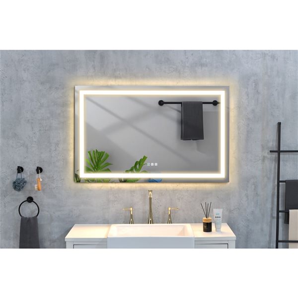 Miroir de salle de bains moyen Flynama rectangulaire sans cadre 48 po X 36 po argent anti-brouillard