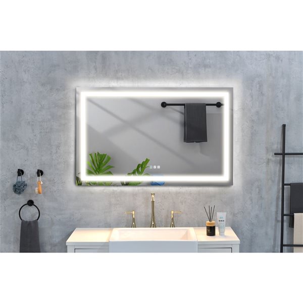 Miroir de salle de bains moyen Flynama rectangulaire sans cadre 48 po X 36 po argent anti-brouillard