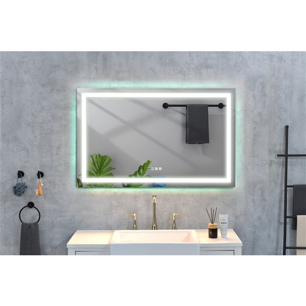 Miroir de salle de bains moyen Flynama rectangulaire sans cadre 48 po X 36 po argent anti-brouillard