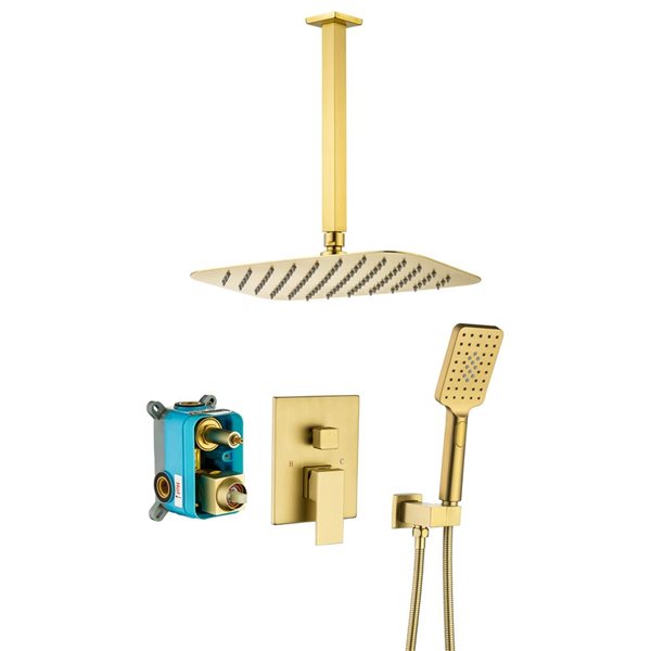 Flynama Brushed Gold Single-Handle 1-Spray Ceiling 12-in Shower Head